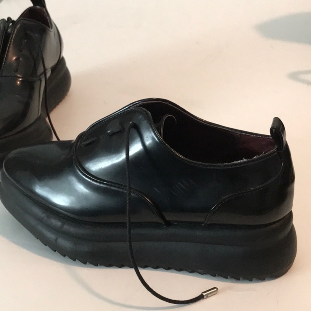 ZARA BLACK Derby Oxford Platform Faux PATENT LEATHER SHOES Size 5/EU36 NWOT - Picture 9 of 16